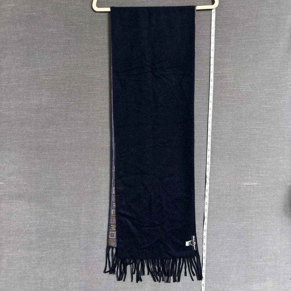 Salvatore‎ Ferragamo Silk Cashmere Winter Scarf Mens Blue Gold Italy Geometric